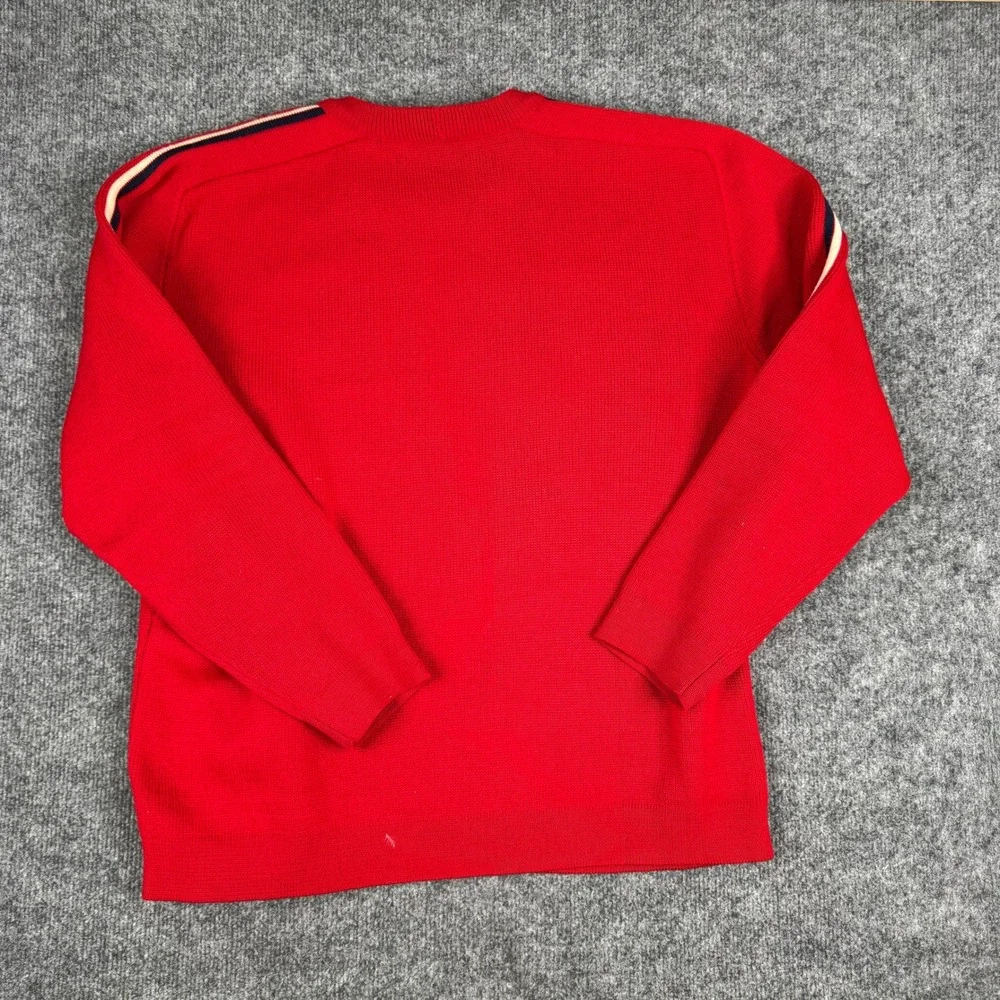 Meister Knit Sweater Mens Size L Red Wool Racing Stripe Crewneck Austria Fair